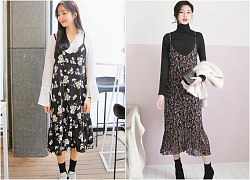 Trời se lạnh thì cứ áo tay dài + slip dress là chuẩn không cần chỉnh