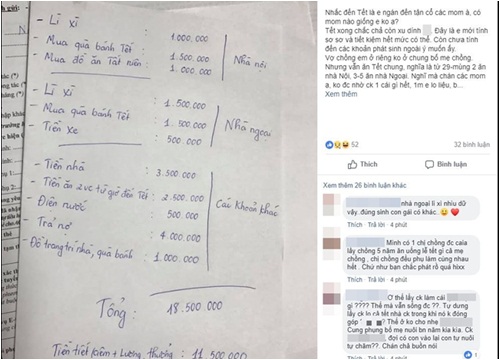 Vợ trẻ "méo mặt" với bảng chi tiêu âm đến 7 triệu trong dịp Tết, chị em lại xôn xao vì đầy điểm vô lý