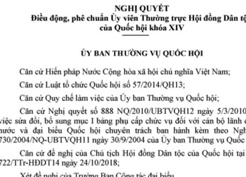 Bổ nhiệm, miễn nhiệm nhân sự một số cơ quan của Quốc hội