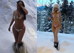 Thú vui nhà giàu showbiz: Đi biển xưa rồi, chị em Kardashian cứ phải mặc bikini check-in, bơi đùa giữa tuyết trắng âm độ mới chịu