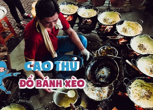 Chóng mặt với cao thủ đổ 12 chảo bánh xèo cùng lúc ở miền Tây