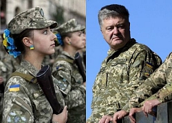 Nữ binh sĩ Ukraine ngất xỉu khi Tổng thống Poroshenko phát biểu