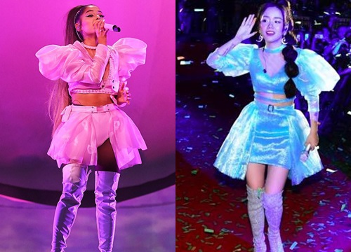 Thật tình cờ và thật bất ngờ, Phương Ly lại mặc váy na ná váy của Ariana Grande