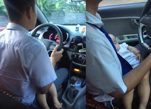 Xem ảnh nam tài xế taxi vừa lái xe vừa bế theo con nhỏ, dân mạng dù thương cũng không quên nhắc nhở