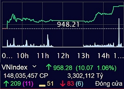 VN-Index tăng được 10,07 điểm lên mức 958,28