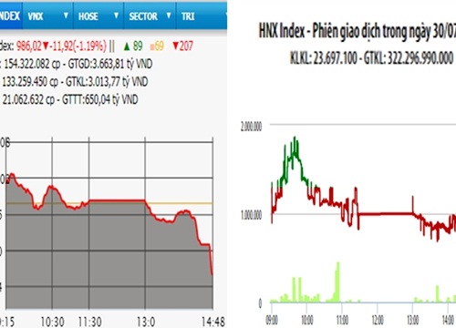 Các mã trụ cột giảm sâu, VN-Index mất gần 12 điểm