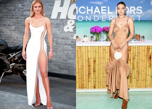 Rosie Huntington-Whiteley nổi bật với đầm xẻ cao không nội y