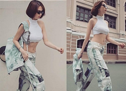 Không cần đầm ôm, Ngọc Trinh chỉ cần crop top với quần thụng thể thao là vẫn sexy không trượt phát nào