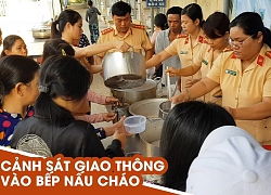 Cảnh sát giao thông vào bếp nấu cháo cho người nghèo ở bệnh viện