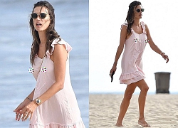 Alessandra Ambrosio diện đầm hồng mỏng manh 'hờ hững' vòng một không nội y