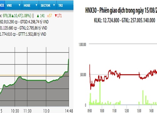 VN-Index đảo chiều bật tăng hơn 10 điểm