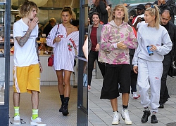 Justin Bieber xuống phố trông như ông chú dù vợ ăn diện xinh đẹp