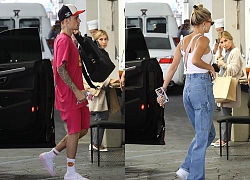 Justin Bieber diện set đồ hồng rực, lái siêu xe chở vợ đi mua sắm