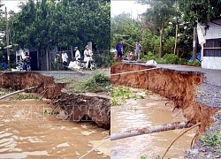 Sông Hậu sạt lở, 'ngoạm' 1/2 mặt đường với chiều dài khoảng 10m