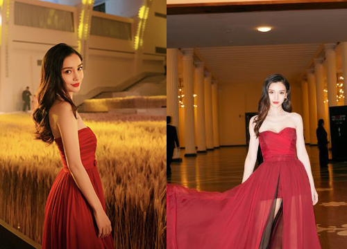 Mặc váy xẻ táo bạo, Angelababy để lộ quần trong