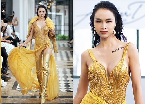 Vũ Ngọc Anh diện đầm xẻ đùi trong show của Lê Thanh Hòa