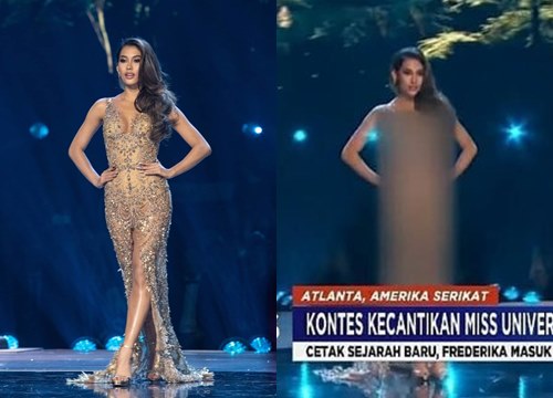 Hoa hậu Indoneisa bị che mờ toàn thân trên truyền hình quốc gia vì bộ váy bị cho là phản cảm ở CK Miss Universe