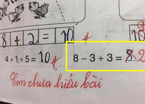 Bài toán "8-3+3=?": Cả học sinh lẫn phụ huynh khẳng định đáp án là 8, nhưng cô giáo gạch sai và đưa ra con số ai cũng ngơ ngác