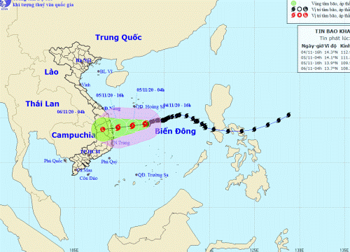 Bão số 10 sẽ đổ bộ vùng biển Quảng Ngãi đến Khánh Hòa từ chiều 5/11, miền Trung mưa lớn