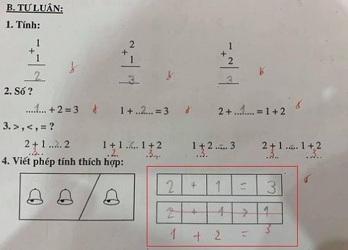 "2+1" lớn hơn "1" rõ ràng là đúng nhưng vẫn bị cô giáo gạch sai, dân mạng lại nổ ra cuộc tranh cãi gay gắt