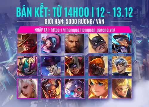 Game thủ Liên Quân sẽ được nhận miễn phí hàng loạt skin chất và tướng hot từ giftcode khi xem trực tiếp AIC 2020