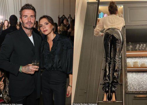 Victoria Beckham diện quần da bóng, ôm trọng vòng ba quyến rũ