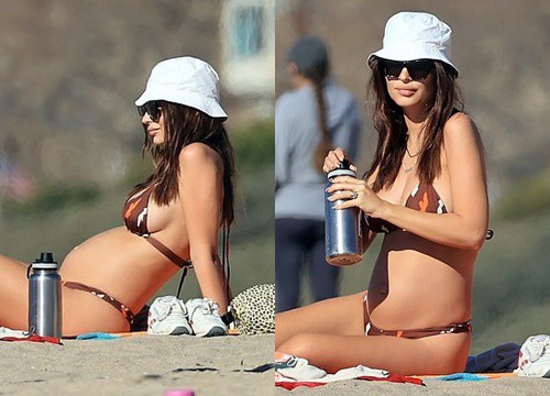 Mỹ nhân nóng bỏng Emily Ratajkowski khoe bụng bầu với bikini