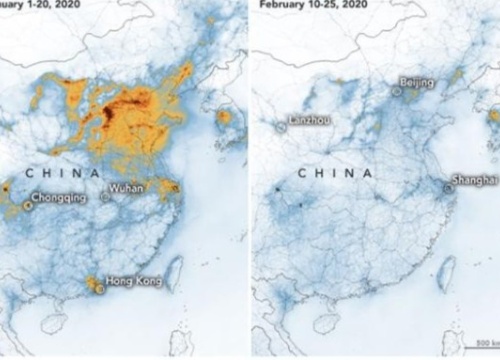 Ảnh vệ tinh cho thấy ô nhiễm không khí Trung Quốc giảm hẳn do virus