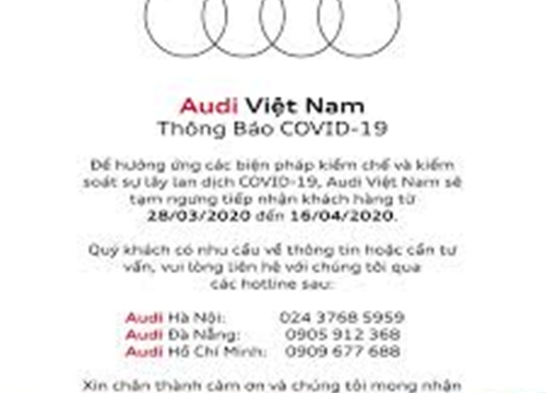 Audi Việt Nam ngừng đón khách tới hết 16/4