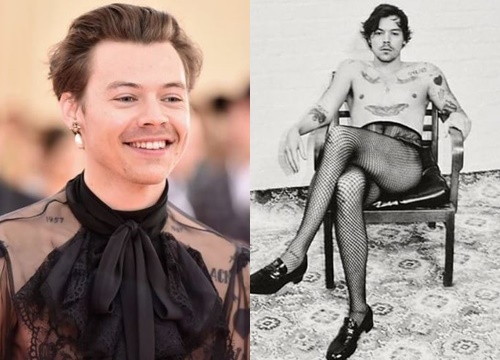 Harry Styles cởi trần và mang tất lưới