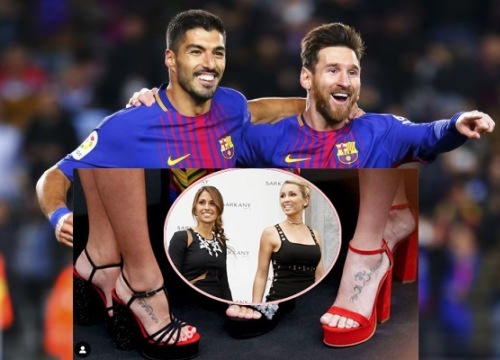 Vợ Messi và Suarez khoe hình xăm đôi dưới chân