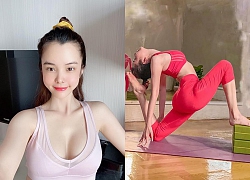 "Hoa hậu siêu vòng 3" trồng cây chuối khoe body "căng đét" khi tập Yoga tránh dịch