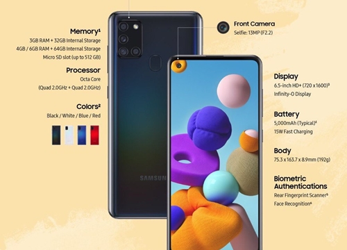 Samsung ra mắt Galaxy A21s: giá rẻ đã có 4 camera, pin 5.000 mAh