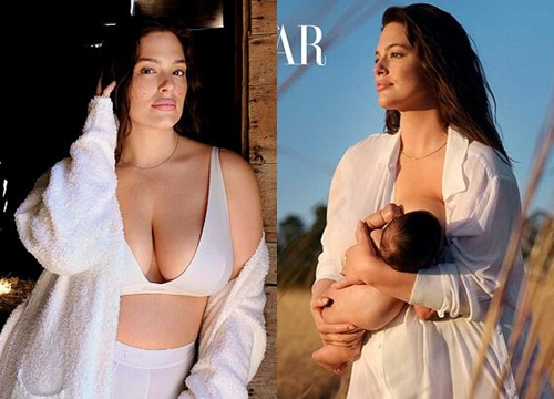 Ashley Graham lên bìa tạp chí sau 5 tháng sinh