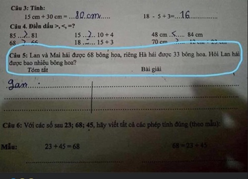 Lan và Mai hái được 68 bông hoa, hỏi Lan hái được bao nhiêu?