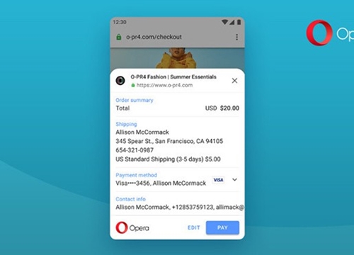 Opera cho Android 59 thêm khả năng thanh toán trực tuyến