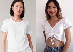 Cắt áo phông trắng thành crop top khoe eo