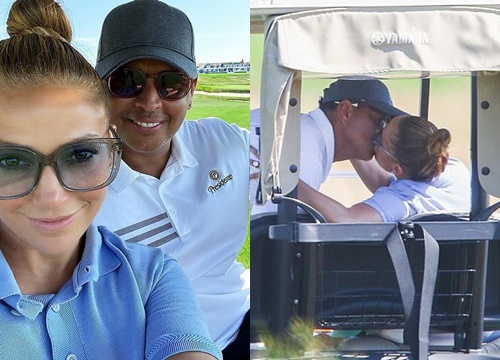 Jennifer Lopez tình tứ hôn bồ trẻ khi đi chơi golf