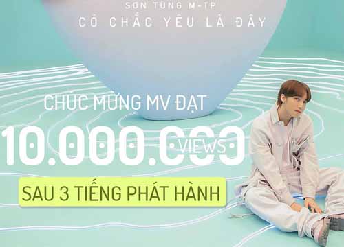 Sau 3 tiếng phát hành, MV của Sơn Tùng cán móc 10 triệu view, phá kỷ lục của 'Hãy trao cho anh'