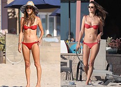 Alessandra Ambrosio diện áo tắm đỏ rực thỏa sức vui đùa trên bãi biển