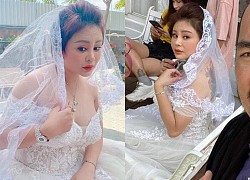 Lê Giang khoe ảnh diện váy cưới nóng bỏng kèm tuyên bố "Hôm nay em lên xe hoa", bạn bè và khán giả bay vào chúc mừng
