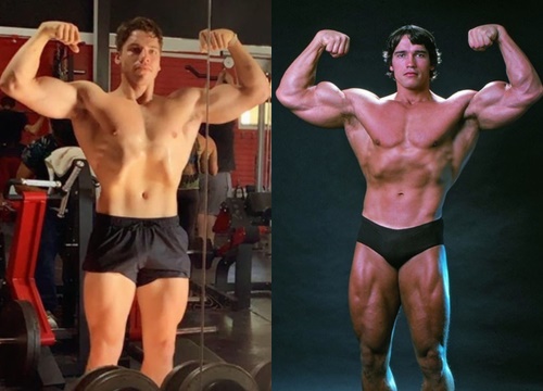 Con trai tái hiện hình ảnh Arnold Schwarzenegger 53 năm trước