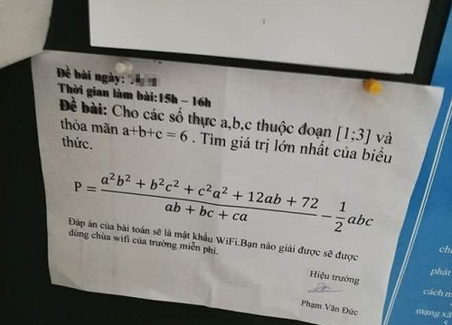 Thấy đề kiểm tra toán được dán ngoài bảng thông báo, học sinh túm tụm lại xem rồi cười lăn lộn vì dòng chữ nhỏ cuối cùng