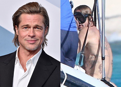 Brad Pitt lộ những hình xăm lớn trên lưng