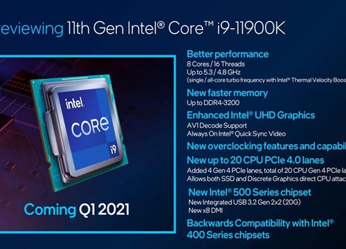 CPU Rocket Lake S của Intel nhanh hơn tới 19% so với năm ngoái