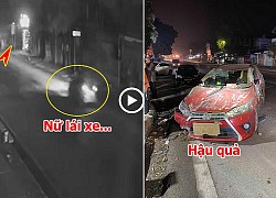 Clip: Khoảnh khắc nữ tài xế lái ô tô đâm vào cột điện, lộn một vòng trên đường