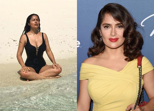 Salma Hayek khoe vòng eo con kiến tuổi 54