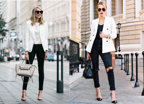 Cực "cool" với blazer trắng và quần jeans dành cho nàng công sở cá tính