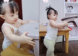 Con gái Đông Nhi tập nói đáng yêu, tích cực giúp mẹ "dọn dẹp" nhà cửa