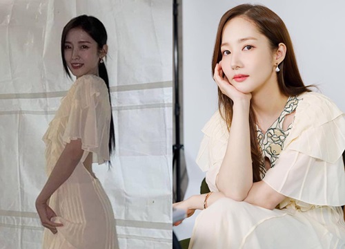 Cùng kiểu váy, cùng cách lên đồ nhưng Park Min Young vẫn lấn át Arin (Oh My Girl) với thần thái của một diễn viên